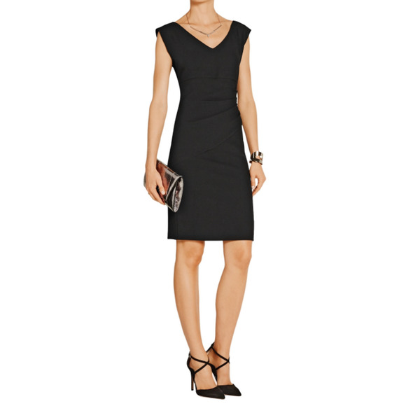 Diane Von Furstenberg Dress Womens 0 Black Bevin Ruched Crepe Sheath Side Zip - Picture 15 of 16